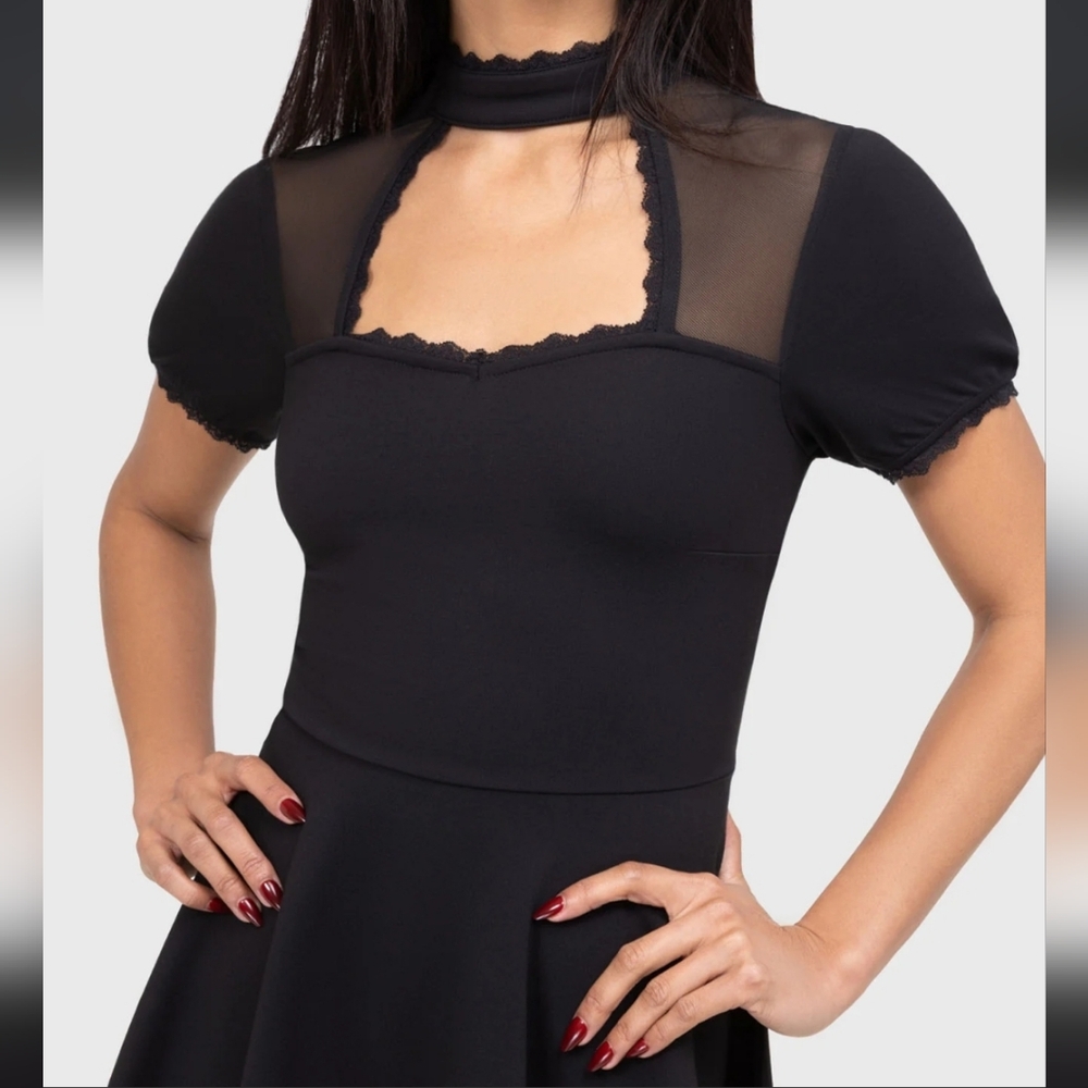 Killstar Black Mini Dress with Lace Trim - Picture 2 of 7